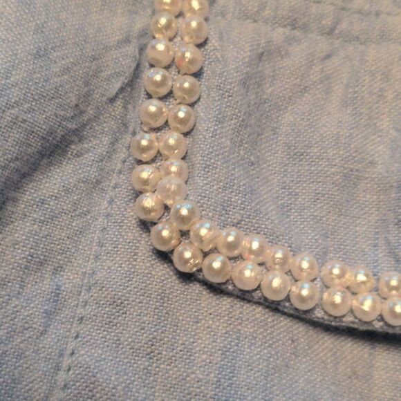 Vibest vintage blue chambray top with pearl details size 20 - Picture 3 of 8